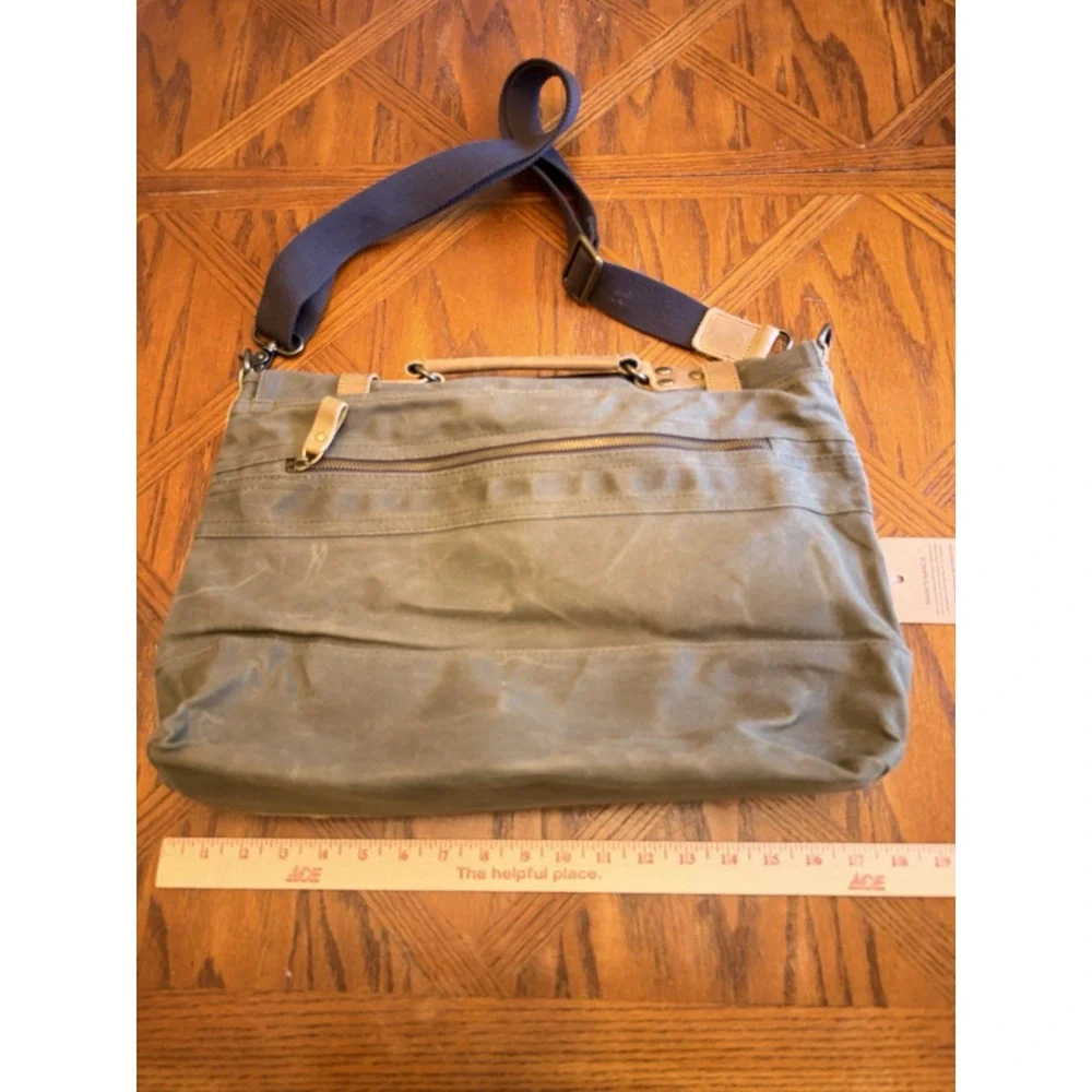 S-ZONE Canvas Leather Messenger Bag Laptop Briefcase Workwear Army Green
